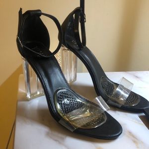 Black clear pump strappy heels